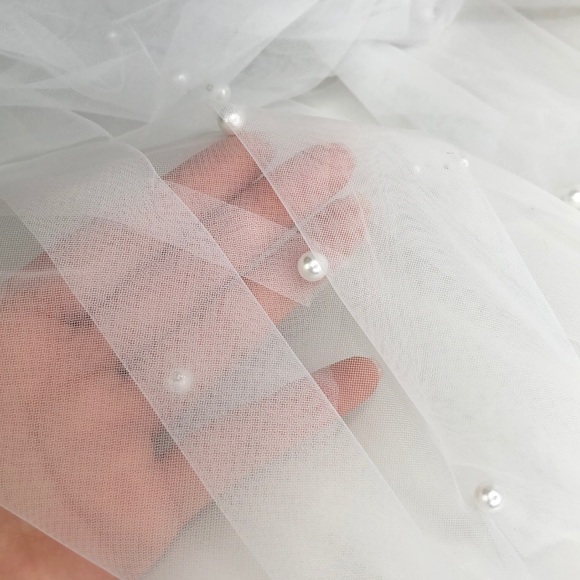 Bridal pearl pearls veil white finger tip length - Picture 8 of 9